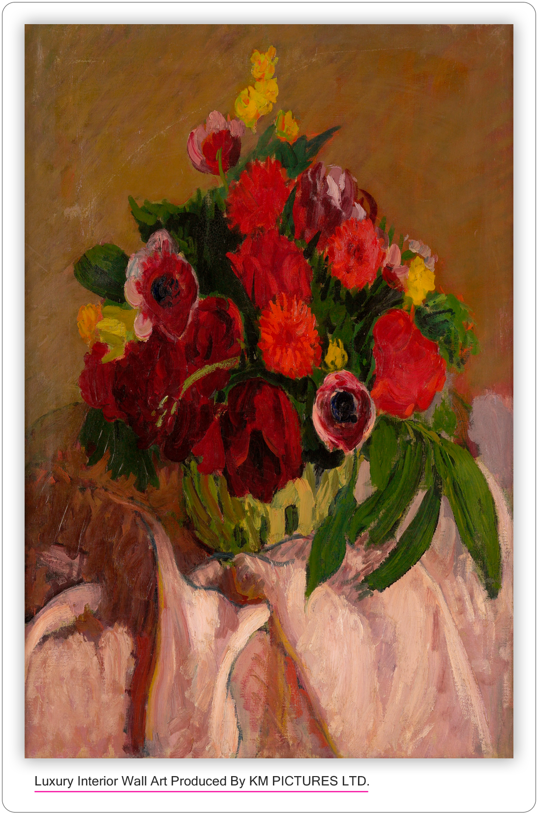 Mixed flowers on pink cloth, 1916